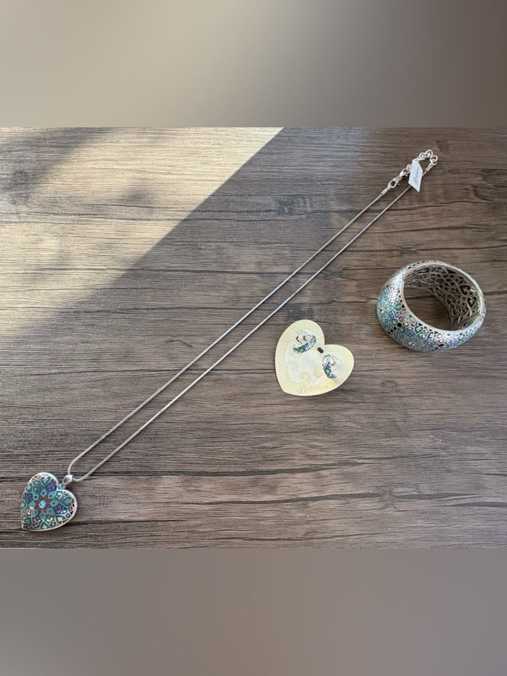 Brighton Silver Necklace, Earrings & Bracelet with Blue-Green Enamel